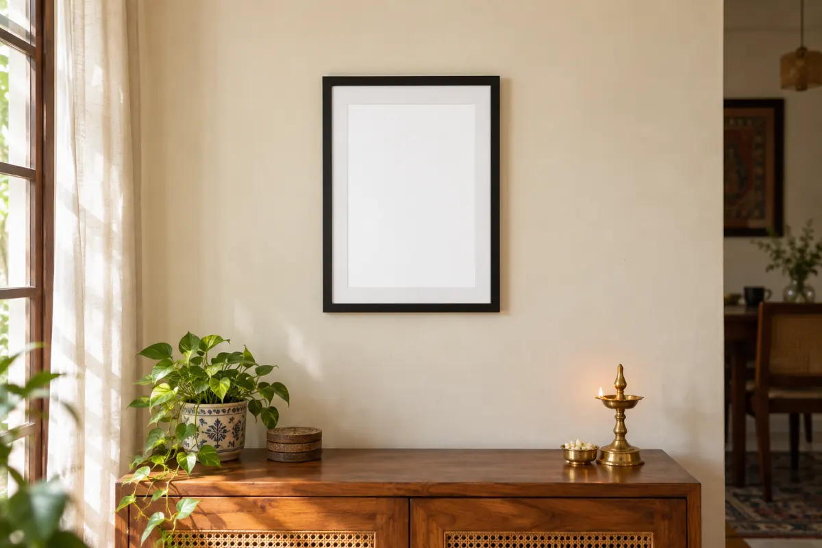 The keepsake in an A4 frame on a living-room wall