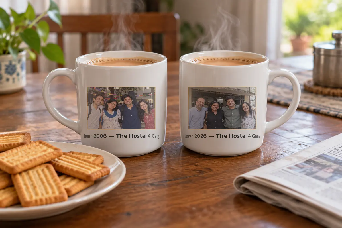 Matching then and now mugs